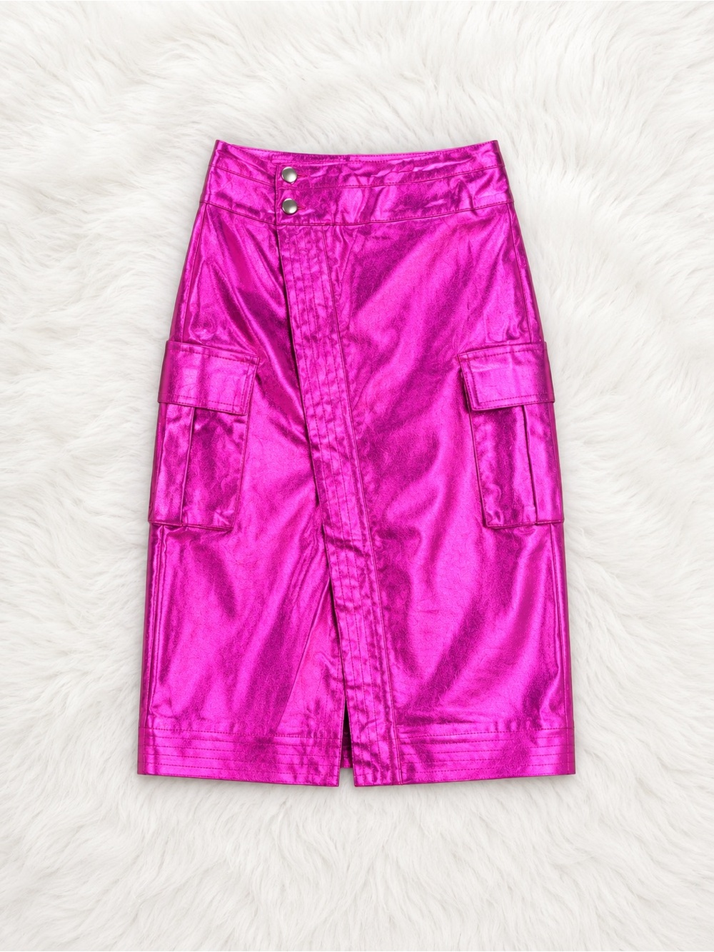 Muy Muy Fancy Collection Metallic Pink Cargo Midi Skirt Small Y2K Barbiecore